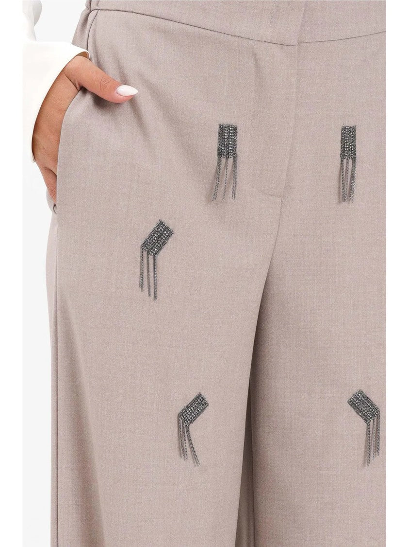 Simona Corsellini Wide-Leg Stretch Trousers With High Waist And Embroidered Detail