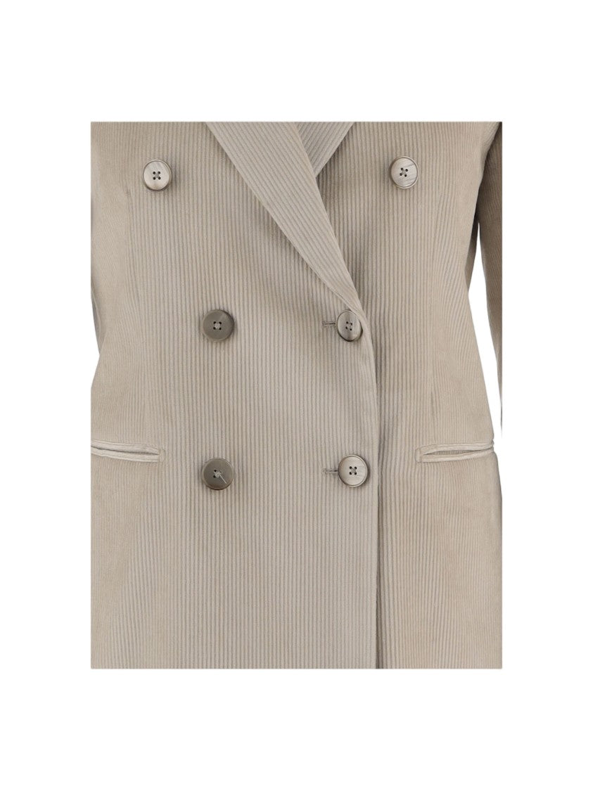 Lardini Ivory Double-Breasted Ribbed Cotton-Blend Blazer