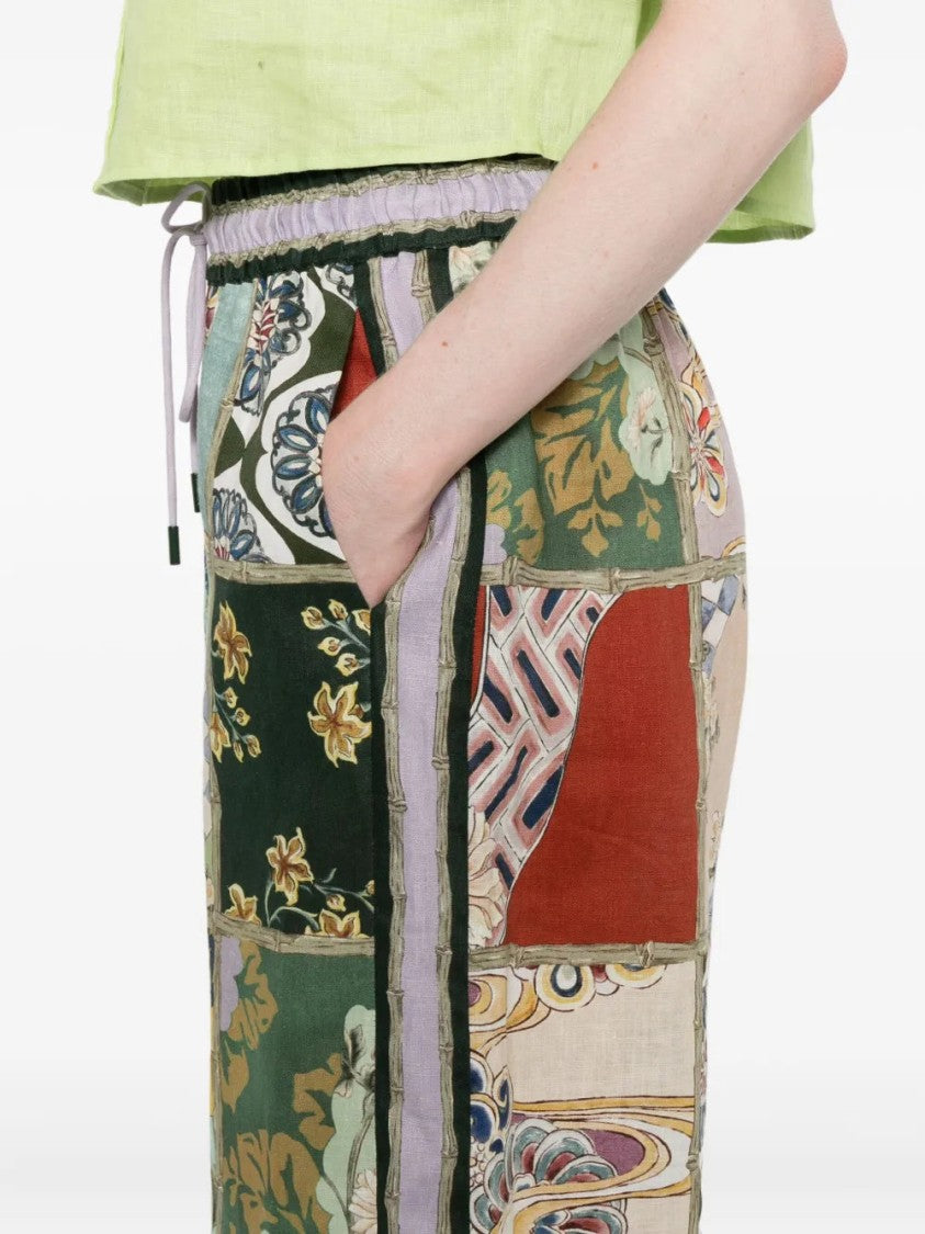 Alemais Vibrant Patchwork Pants With Drawstring Waist And Straight Leg Cut