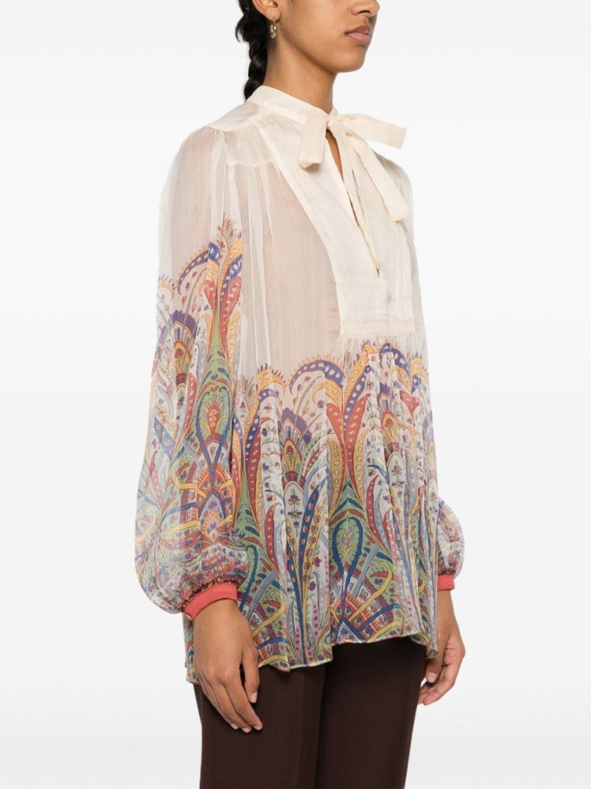 Etro Pussy-Bow Silk Organza Top