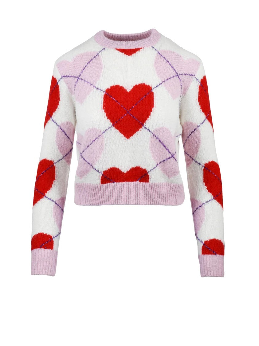 Mc2 Saint Barth Heart Pattern Short Knit Sweater With Ribbed Accents