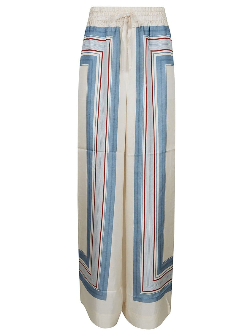 Zimmermann Silk Trousers With Geometric Border Pattern And Drawstring Waist