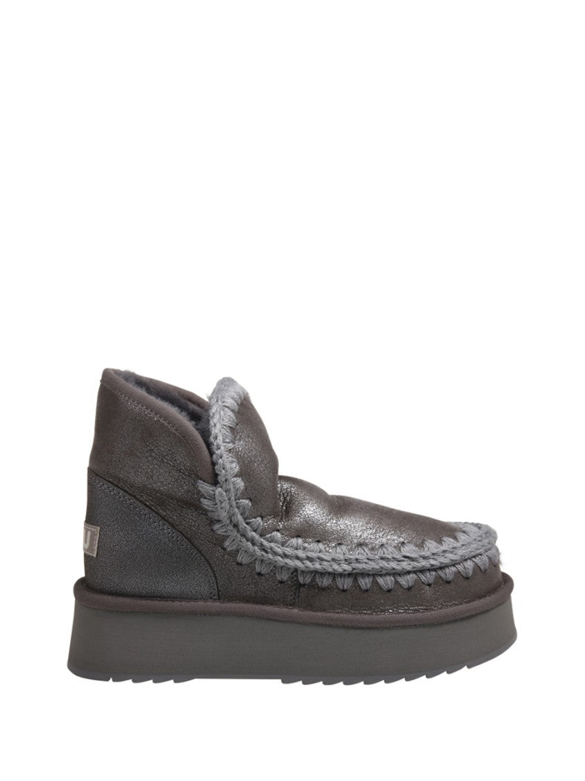 Mou Metallic Textured Platform Boot With Whipstitch Detailing