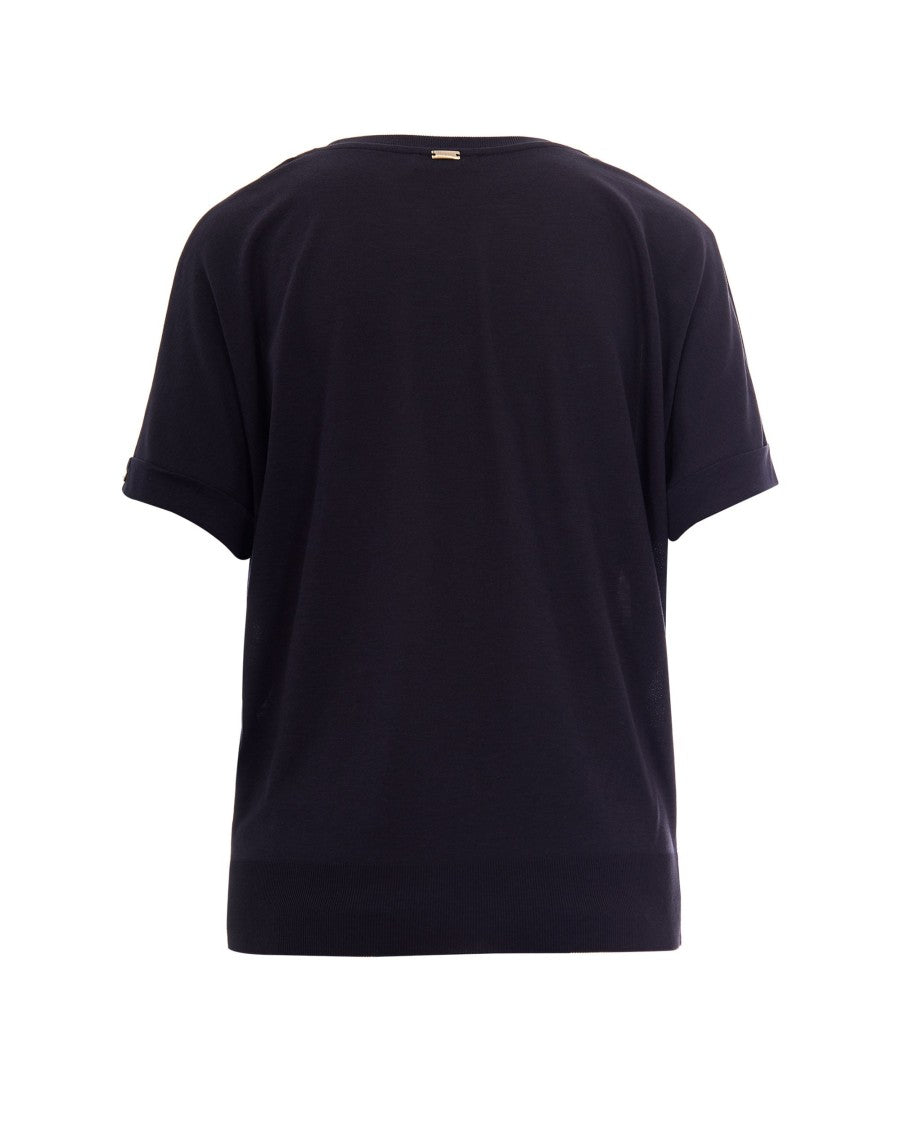 Herno Glam Knit Effect Navy Blue T-Shirt