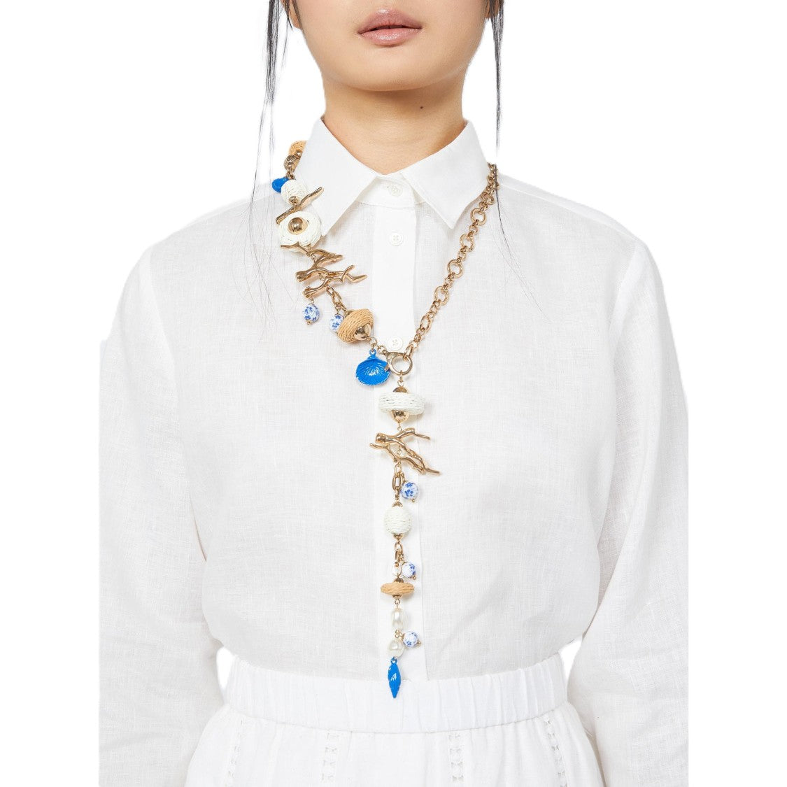 Max Mara Asymmetrical Gold-Tone Charm Necklace With Artistic Elements