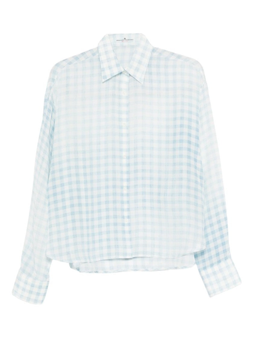 Ermanno Scervino Lightweight Semi-Sheer Checkered Shirt In 100% Silk