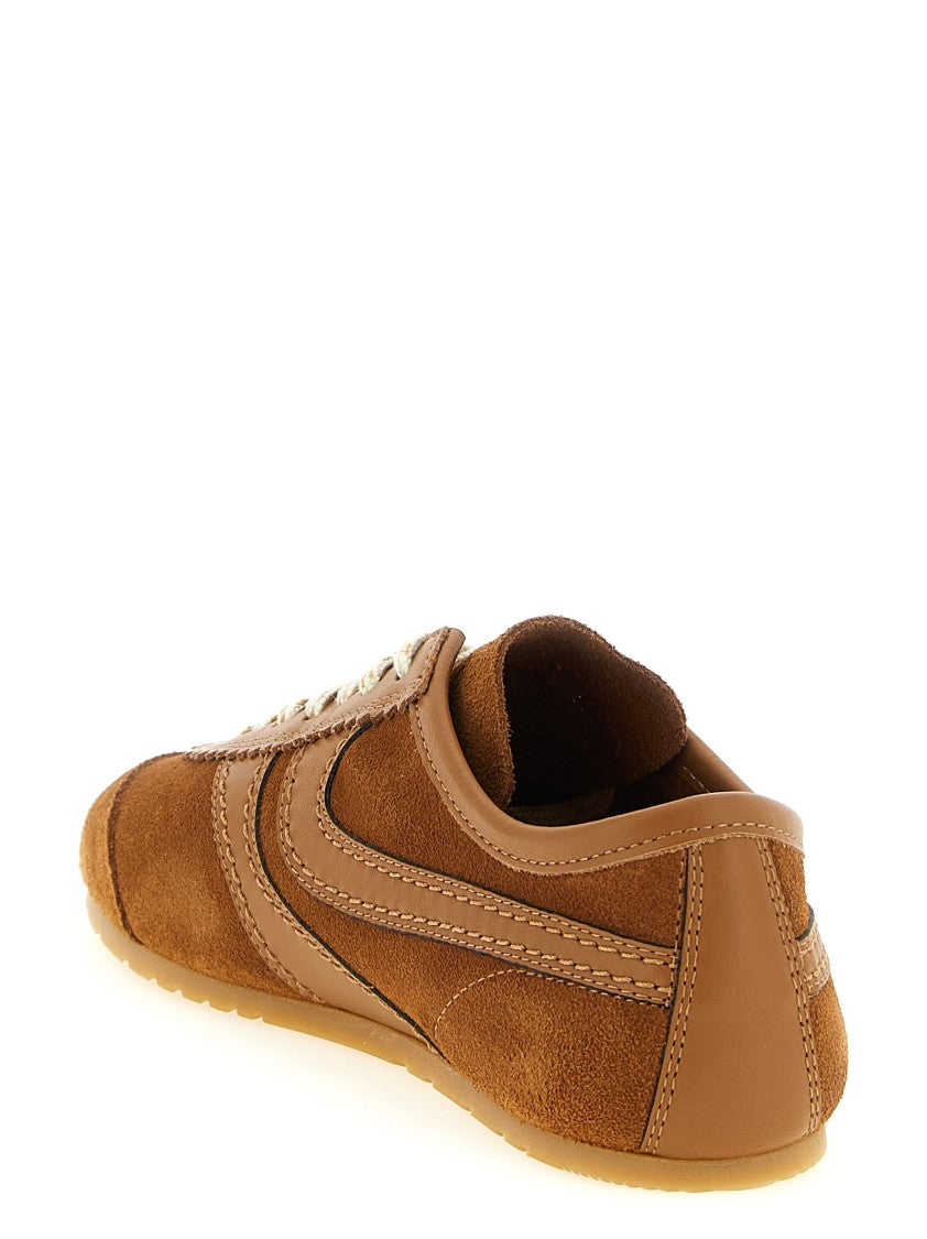 Dries Van Noten Suede Sneakers With Leather Accents And Scalloped Edges
