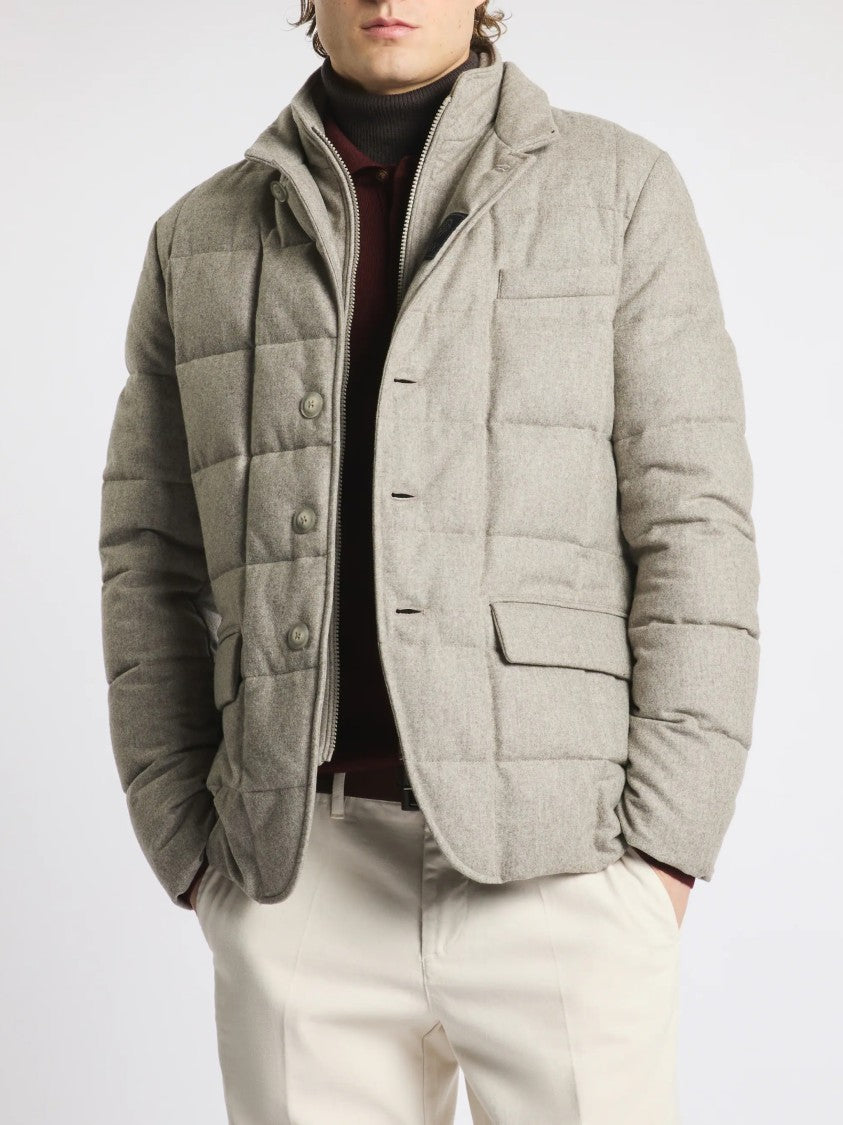 Fay Textured Quilted Jacket With High Collar And Button Closure