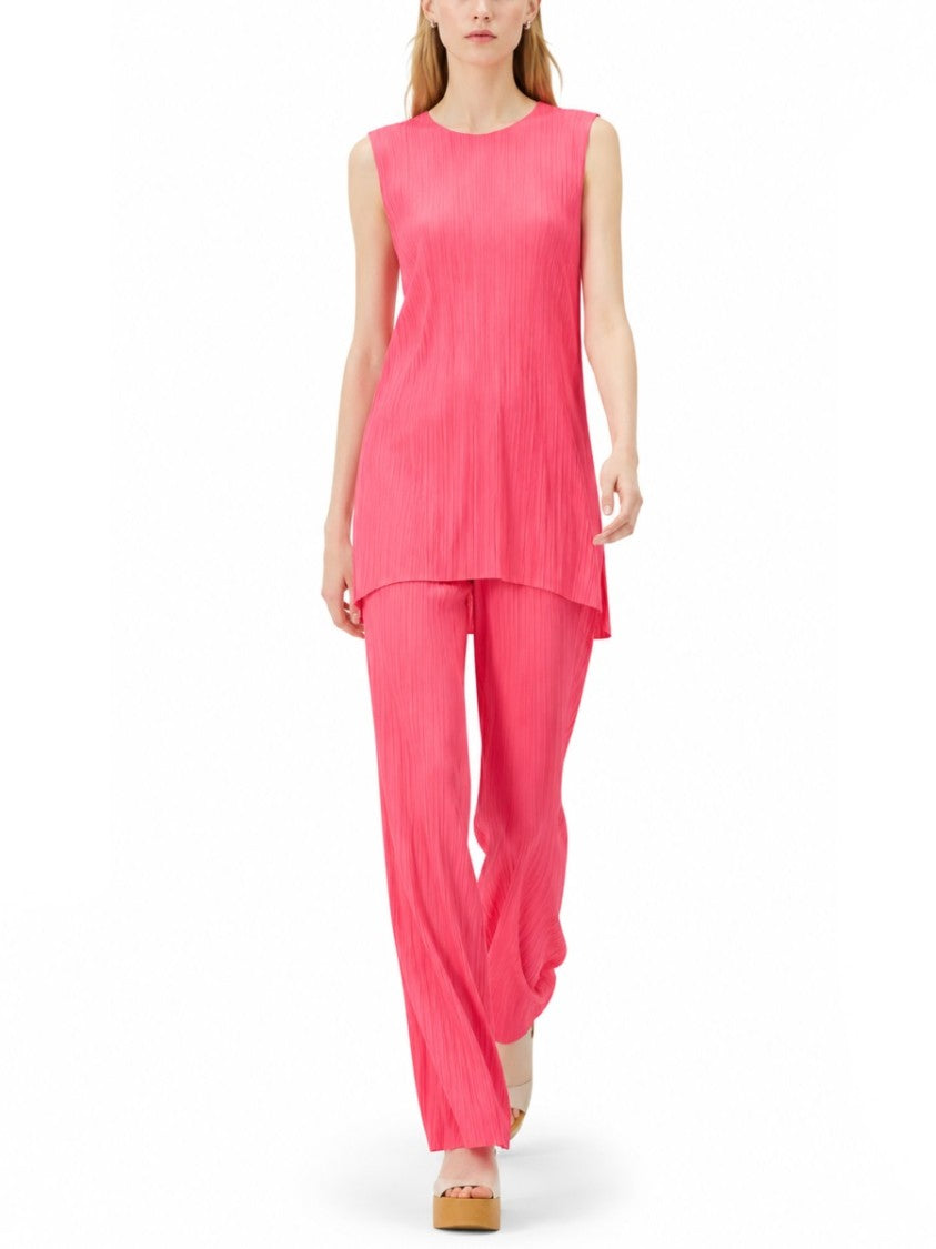 Pleats Please Issey Miyake Sleeveless Finely Pleated Notch Neck Blouse