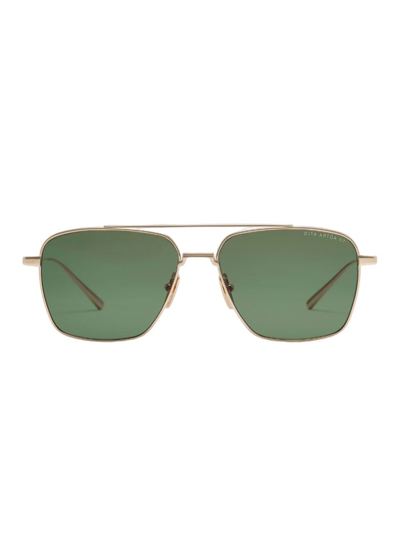Dita Geometric Frame Sunglasses With Green Lenses And Gold Accents