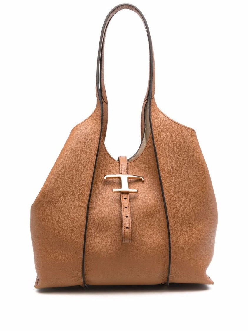 Tod's Spacious Brown Calfskin Shopper Bag With Gold-Tone Closure