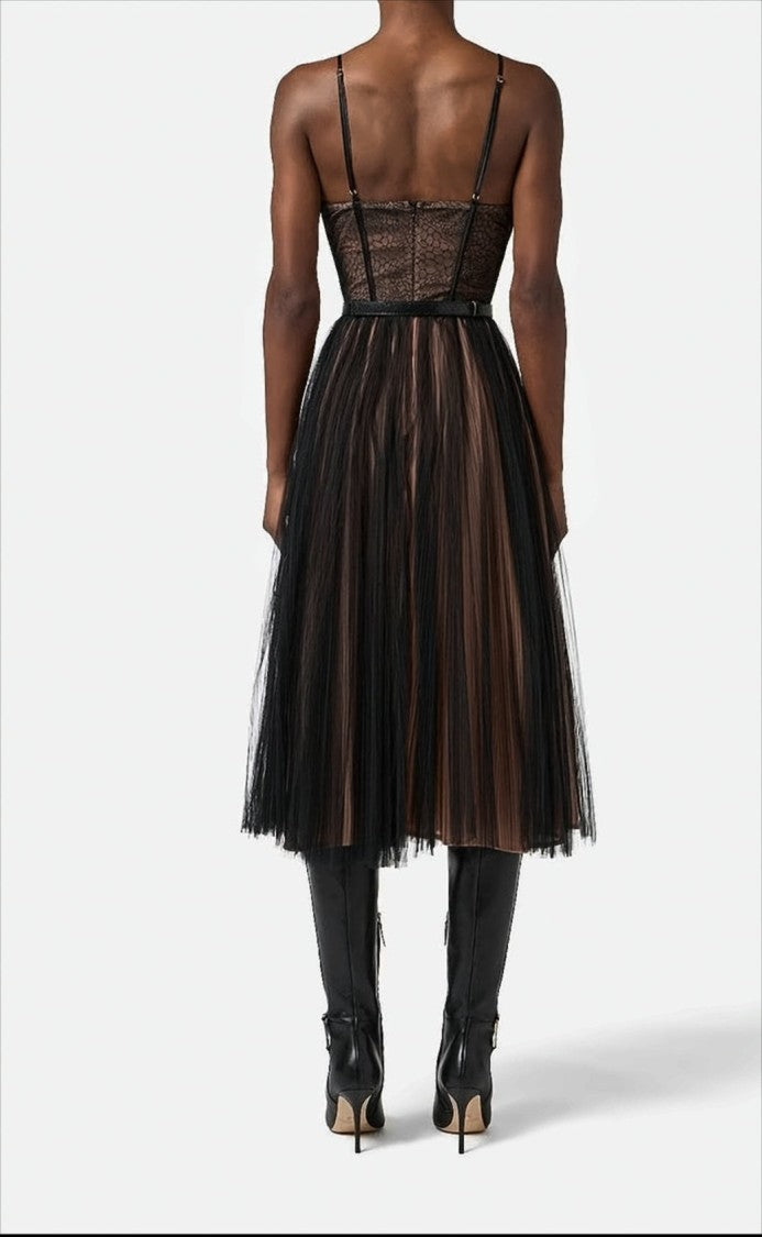 Elisabetta Franchi Tulle Bustier Midi Dress With Corset Structure