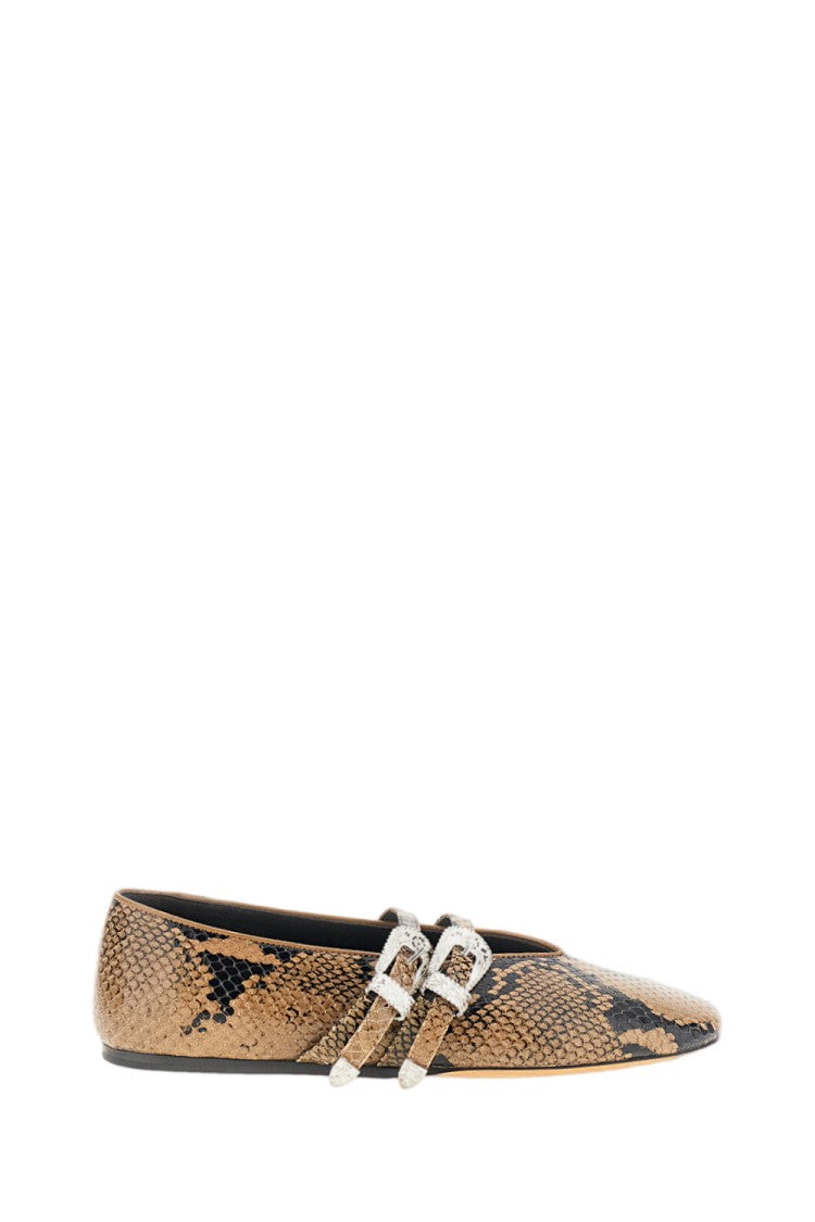 Le Monde Béryl Brown Snake-Effect Leather Claudia Ballet Flats