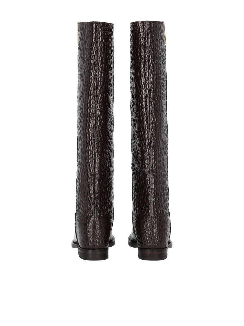 Via Roma 15 Croco Embossed Leather Knee-High Boots