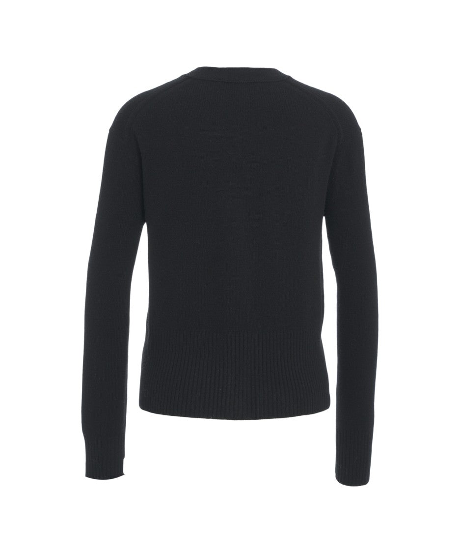 Closed V-Neck Knit Wool Cardigan With Button Closure