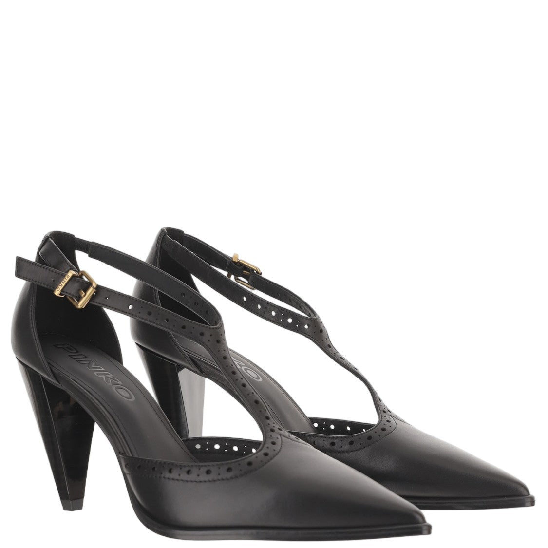Pinko Black Gwen Brogue Leather Pointed-Toe Pumps
