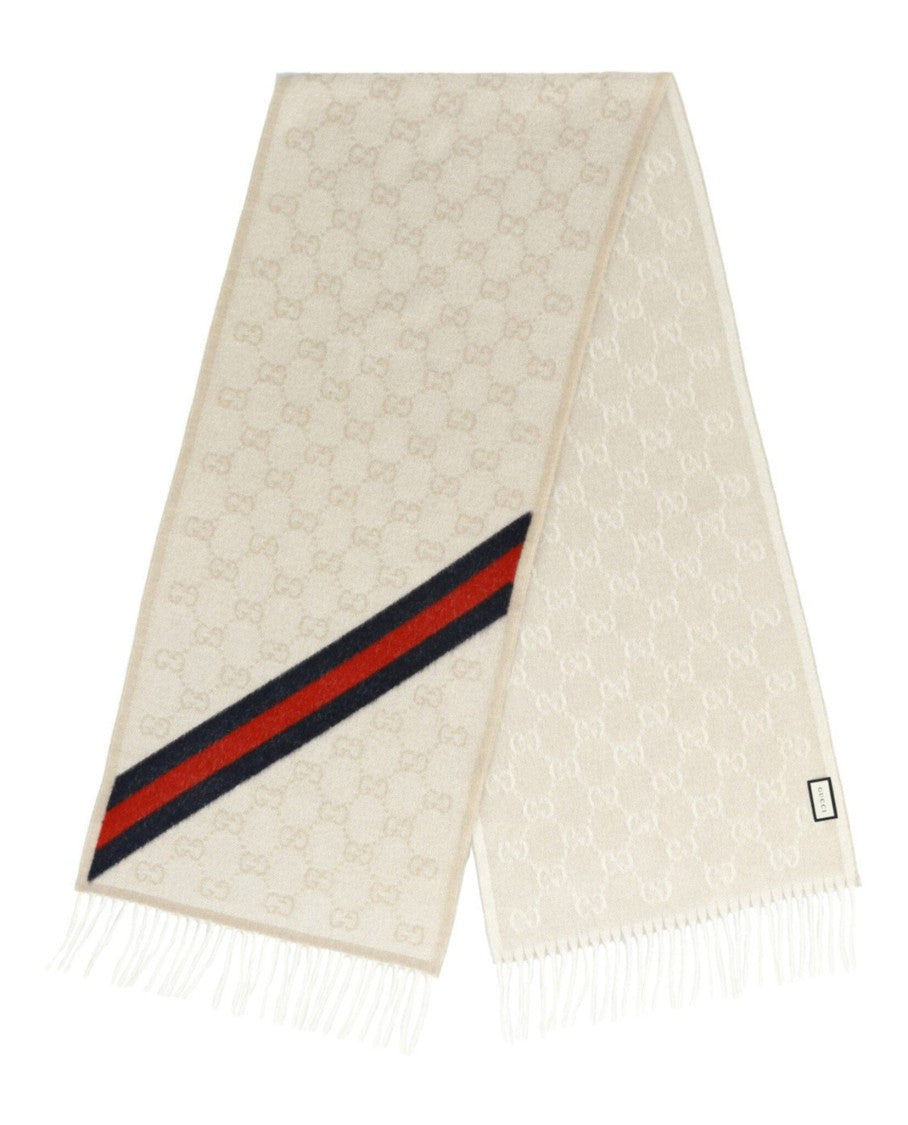 Gucci Fringe-Trimmed Wool Scarf With Subtle Logo Pattern