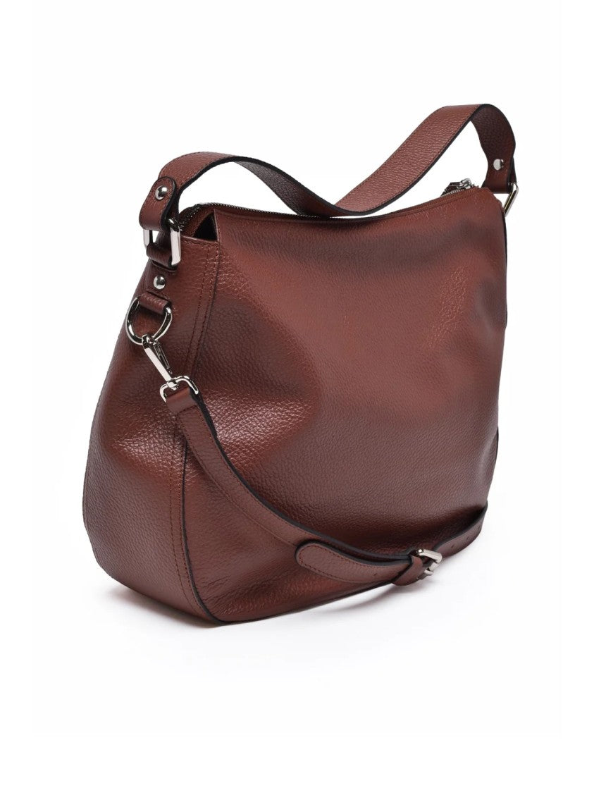 Ermanno Firenze Textured Leather Hobo Bag With Spacious Design And Silver Hardware