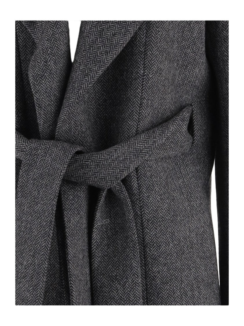 Sa Su Phi Gray Belted Herringbone Wool Jacket