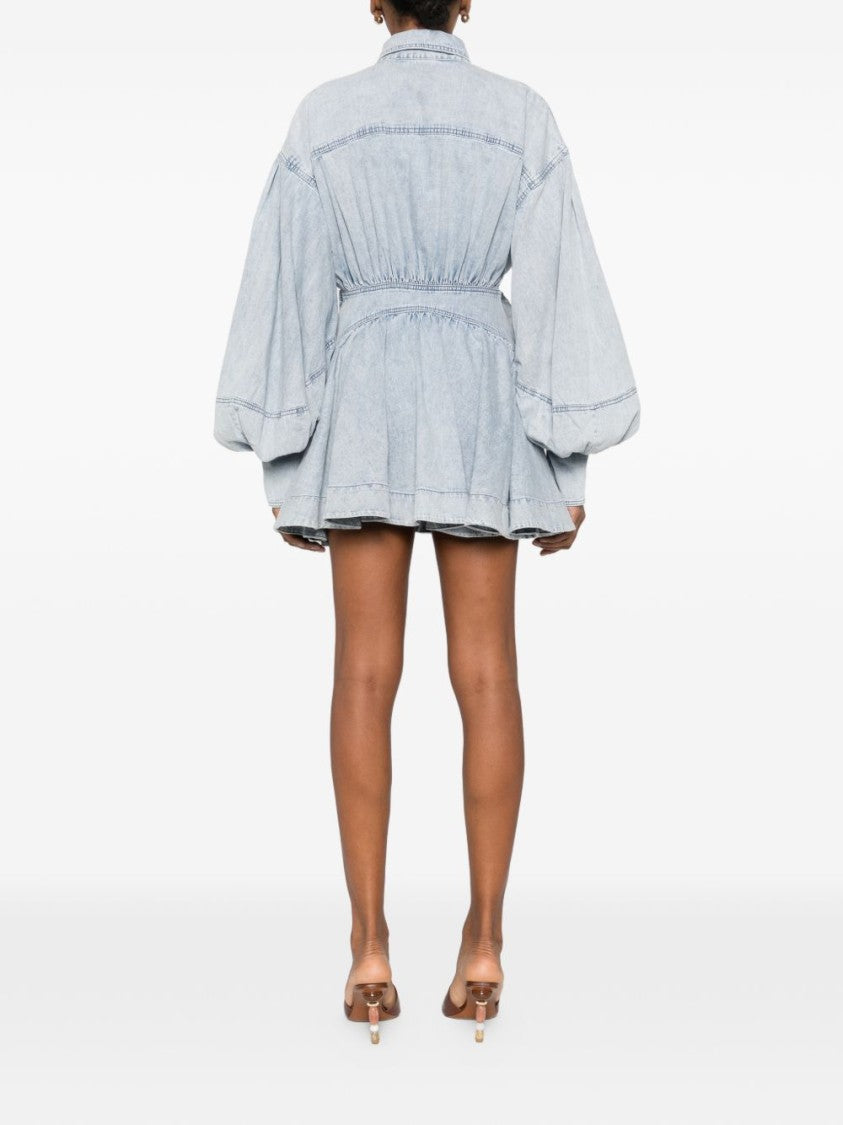 Zimmermann Clear Blue Mini Dress With Wrap-Around Design And Balloon Sleeves