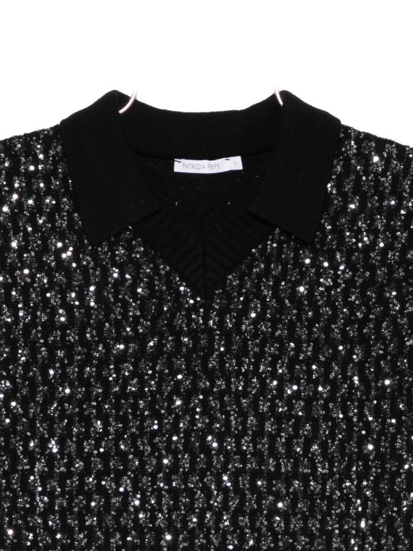 Patrizia Pepe Deep V-Neck Sequined Vest With Ribbed Detailing