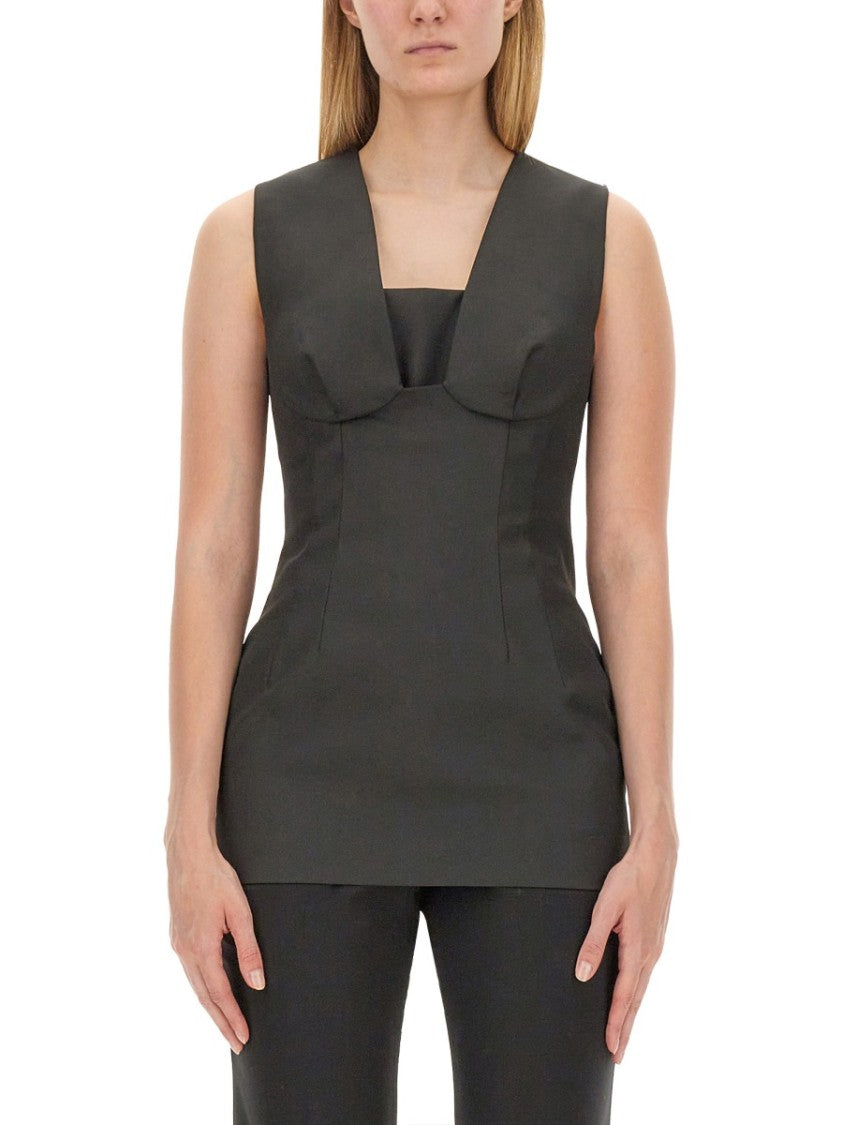 Sportmax Structured Sleeveless Top With Deep Square Neckline