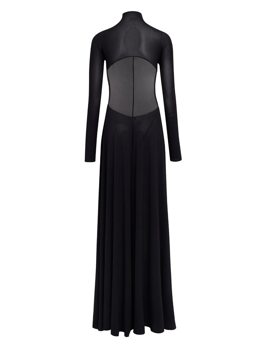 Alaïa Fitted Sheer Black Maxi Dress With Pleated Skirt