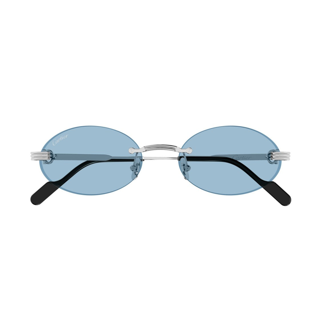 Cartier Rimless Sunglasses With Oval Blue Lenses