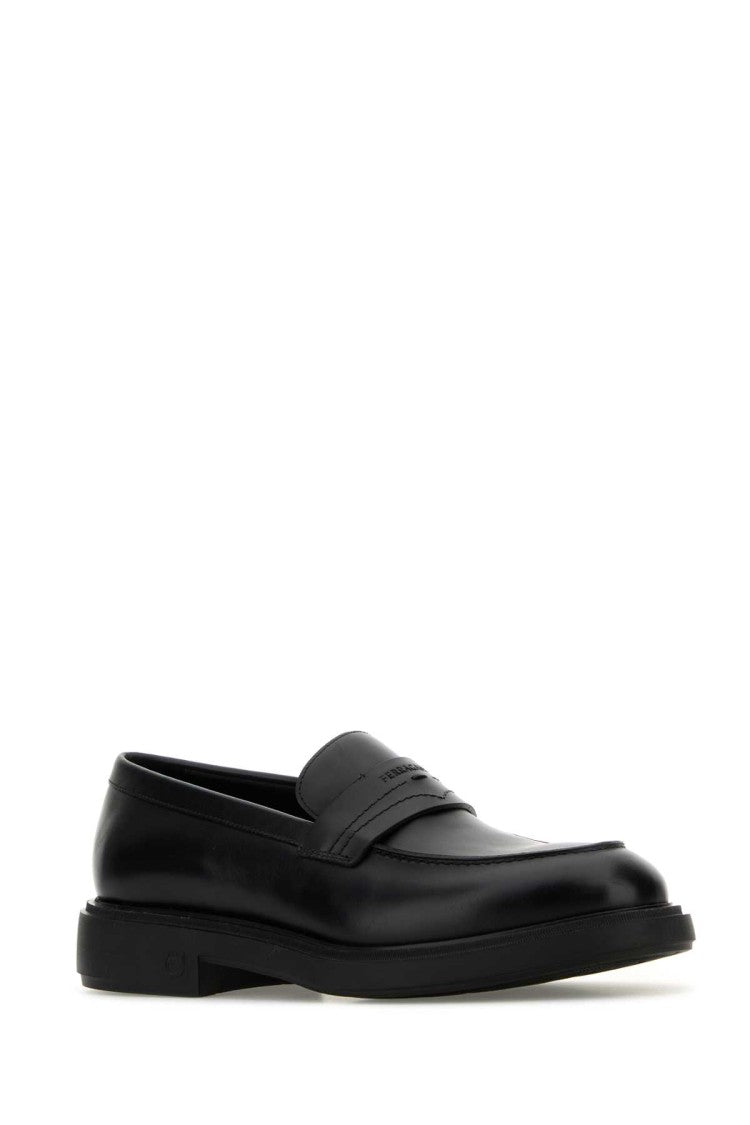 Salvatore Ferragamo Black Leather Caligola Loafers