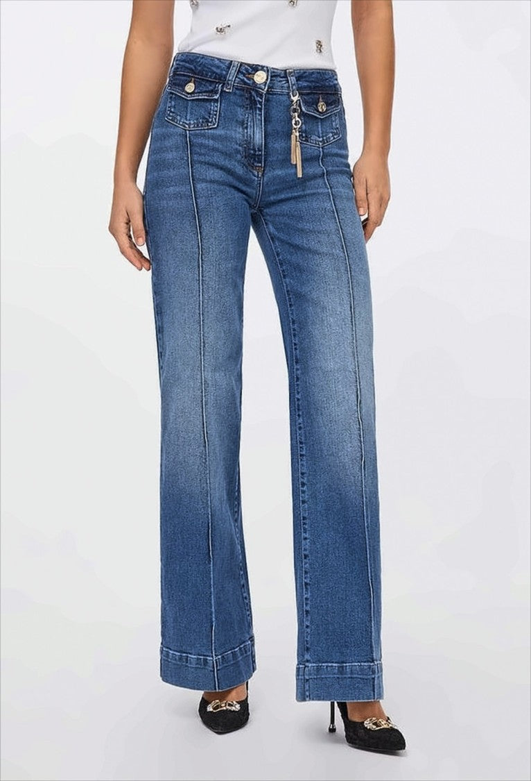 Liu Jo Flared High-Waisted Jeans With Rhinestone Charm