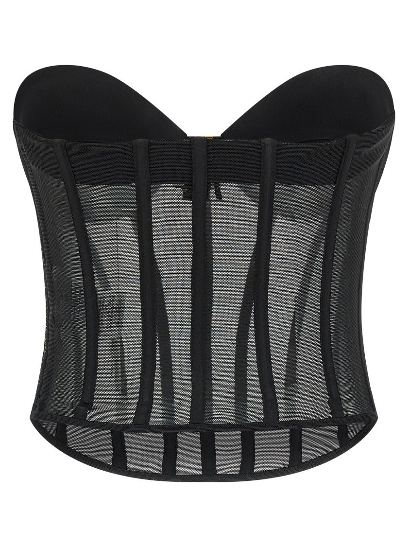 Elisabetta Franchi Structured Off-The-Shoulder Black Bustier Top With Satin Accents