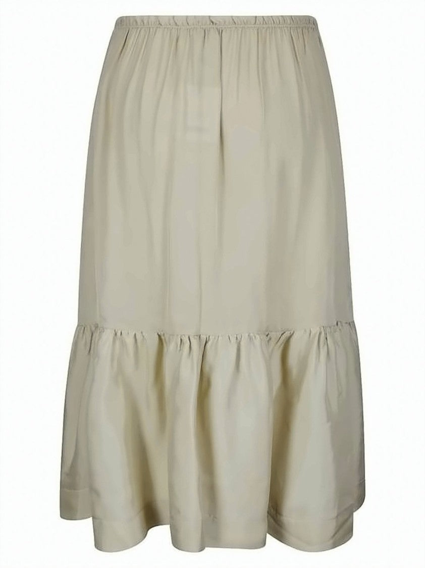 Paloma Wool Silk Midi Skirt With Gathered Ruffle Hem
