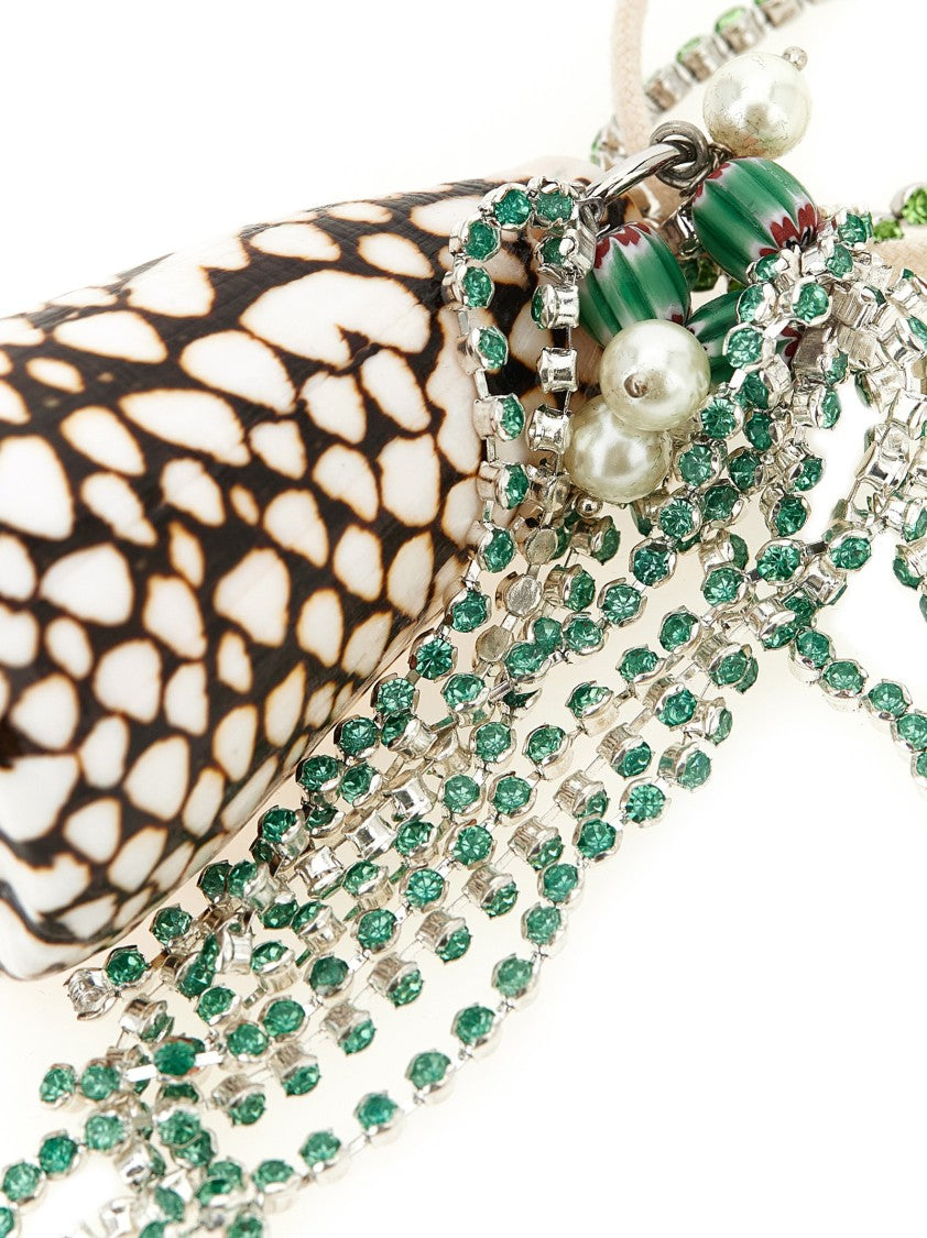 Dries Van Noten Brass Shell Necklace With Rhinestone And Bead Accents
