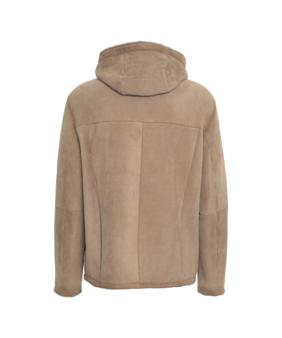 Gimo's Lamb Leather Jacket With Hood And Plush Lining