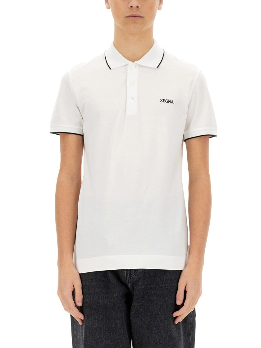 Zegna Fitted White Polo With Classic Collar