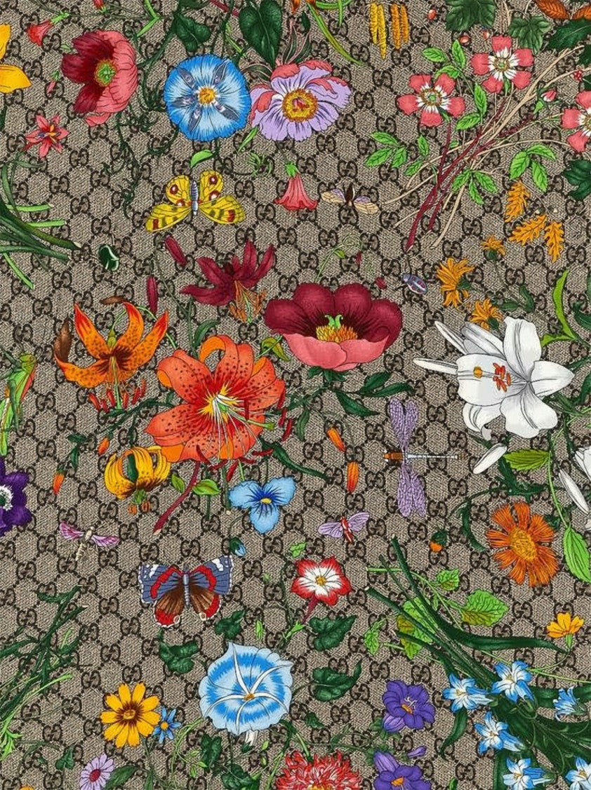 Gucci Monogram Silk Scarf With Floral Print