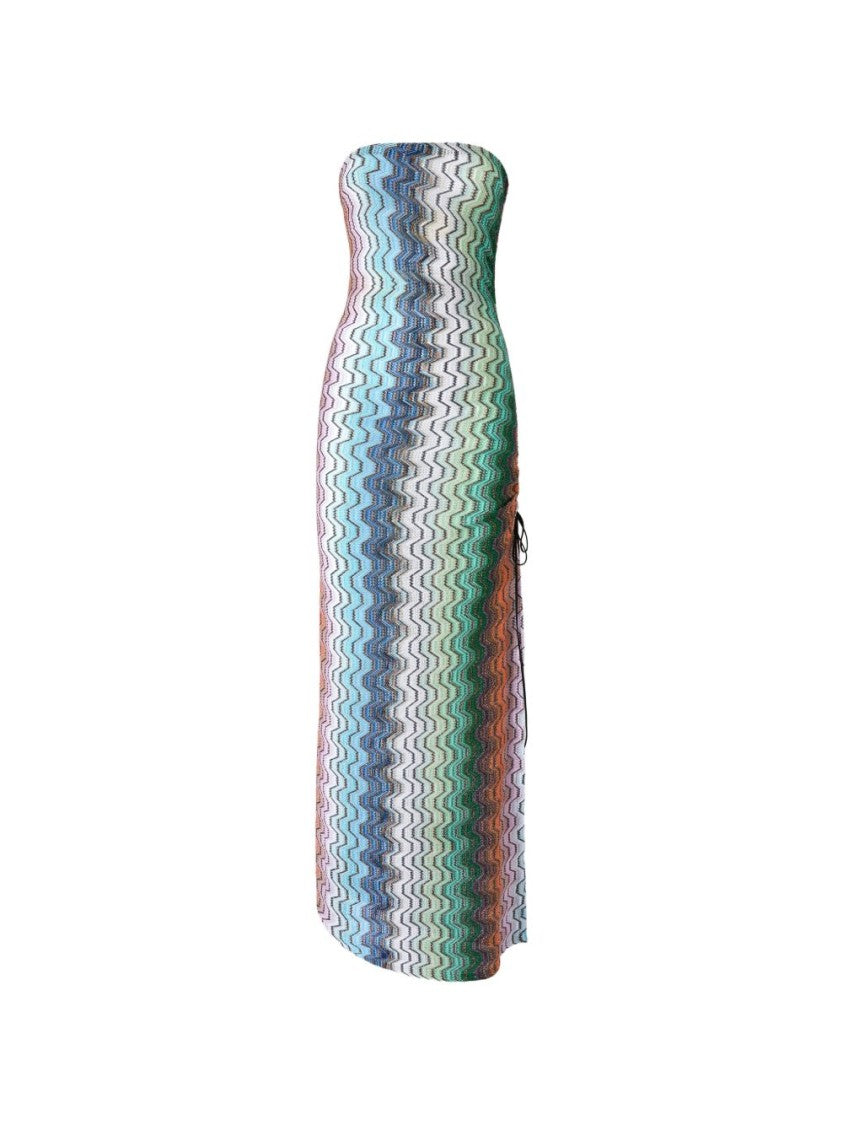 Missoni Vibrant Zigzag Strapless Maxi Dress With Adjustable Side Slit