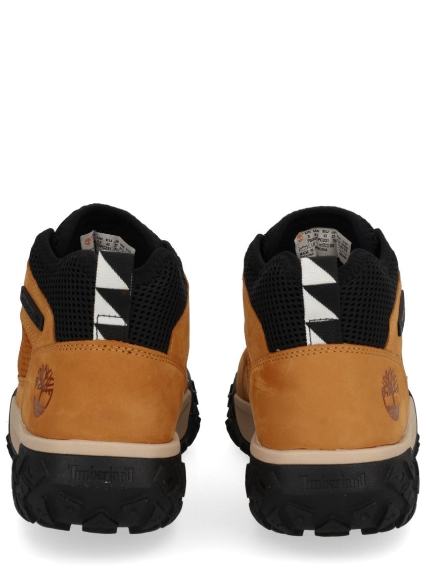 Timberland Tan Leather And Black Mesh Sneakers With Rugged Design
