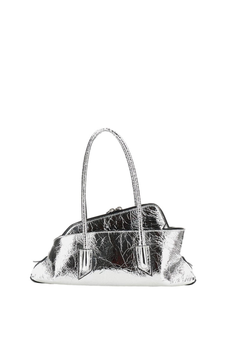 The Attico Asymmetrical Trapezoid Top Handle Bag In Shiny Crinkled Calfskin
