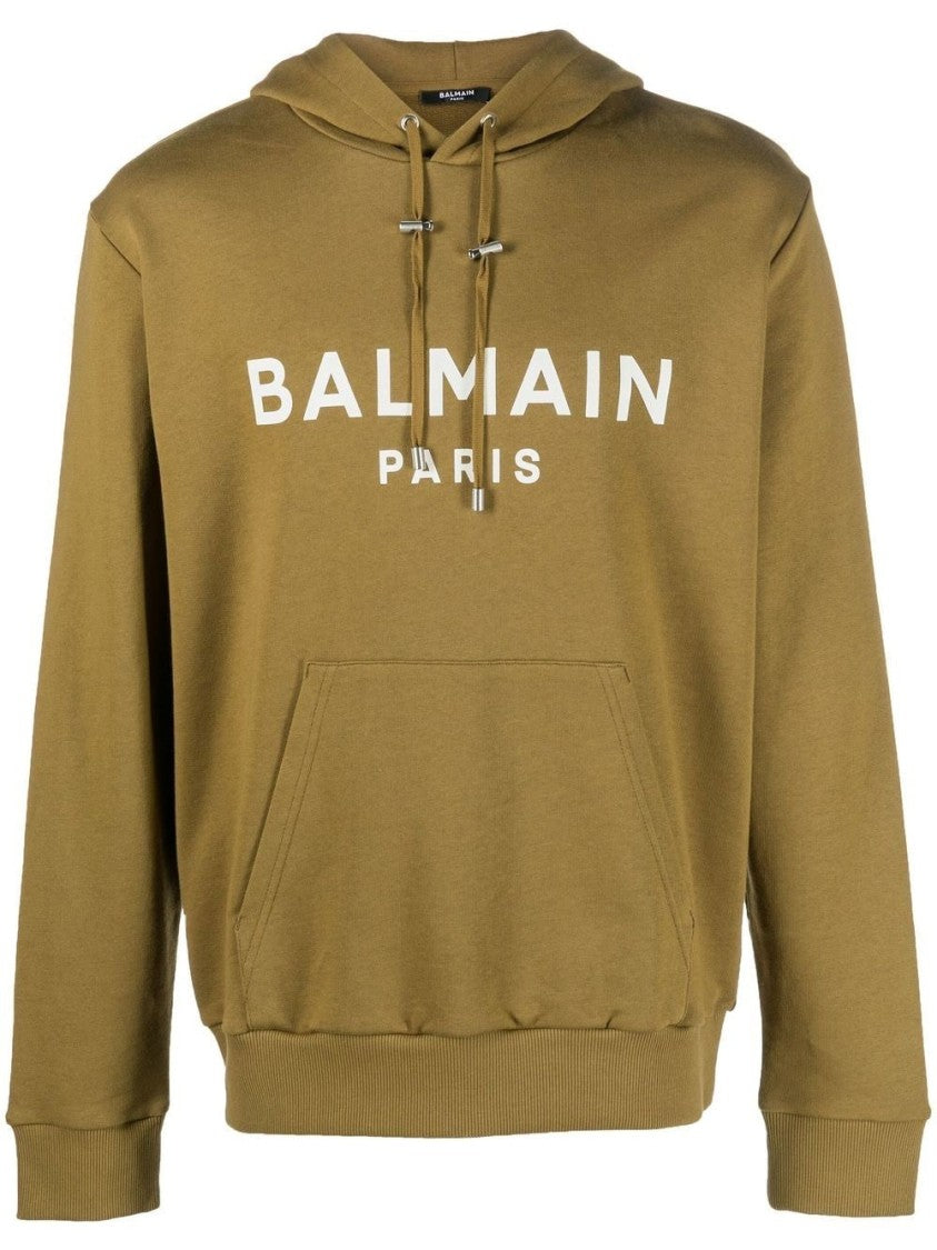Balmain Relaxed Fit Green Hoodie With Bold Print