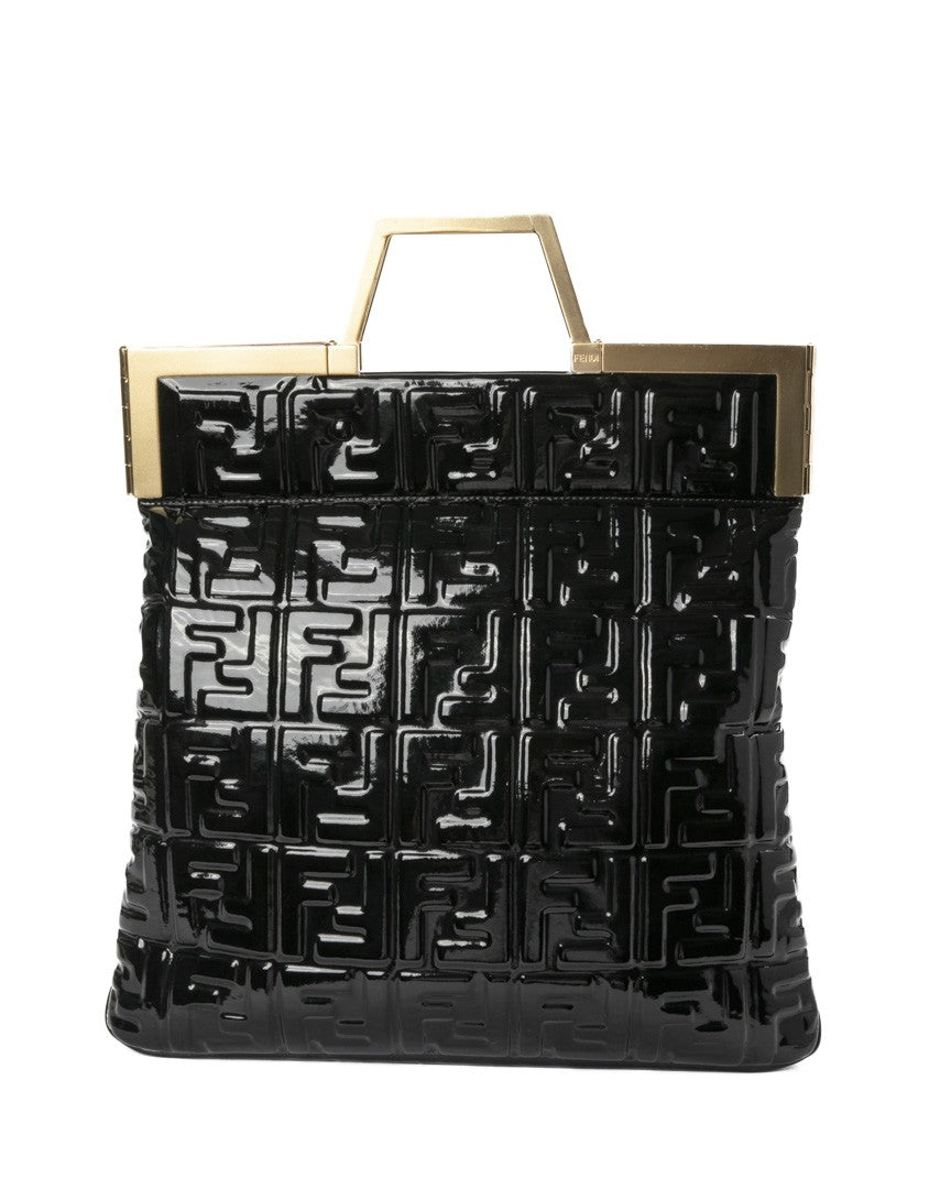 Fendi Medium Tote Flip Bag In Glossy Ff Embossed Leather