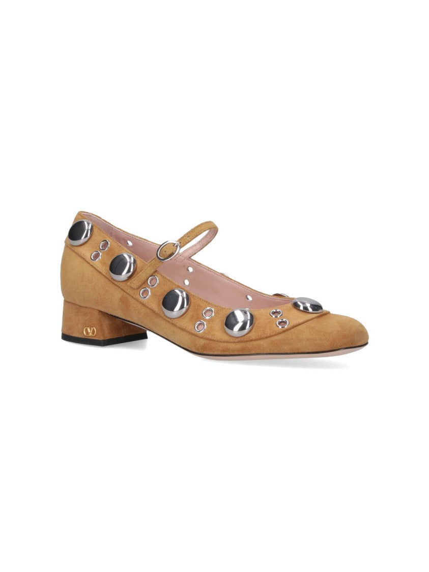 Valentino Garavani Beige Calf Suede Mary-Jane Shoes