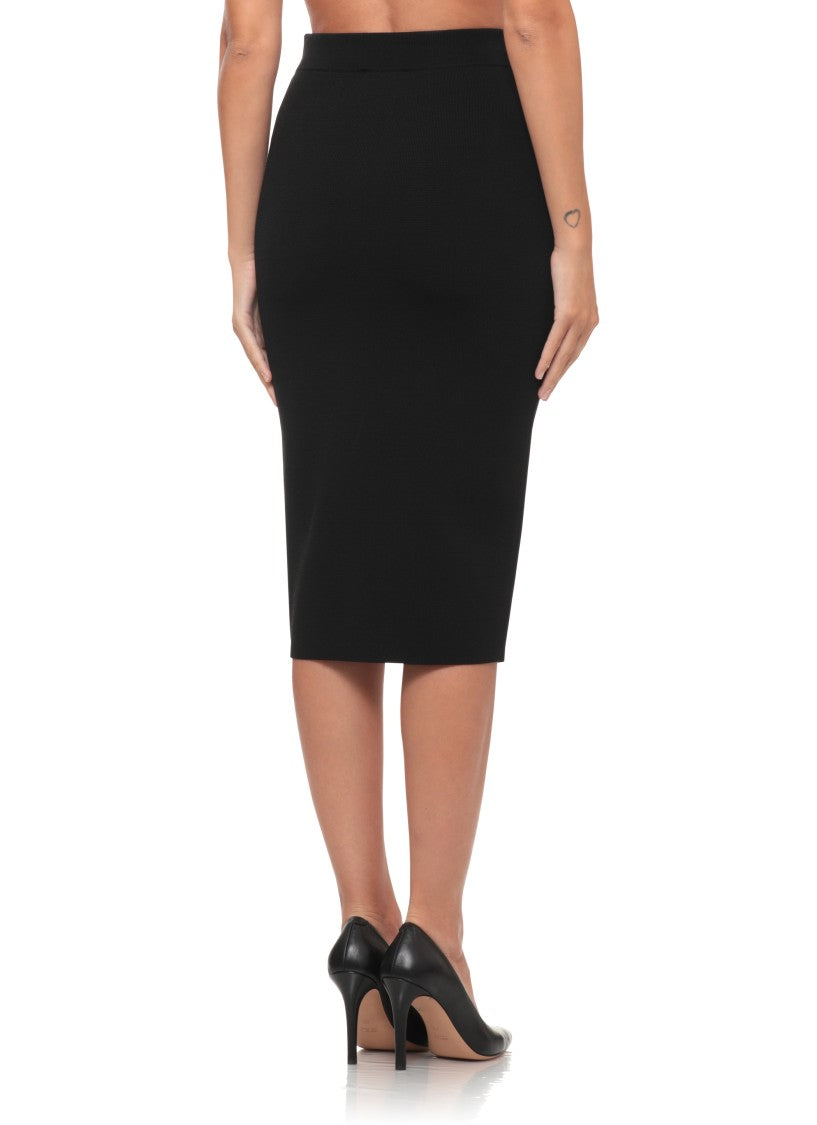 Elisabetta Franchi Fitted Black Pencil Skirt With Maxi Gold Zip Closure