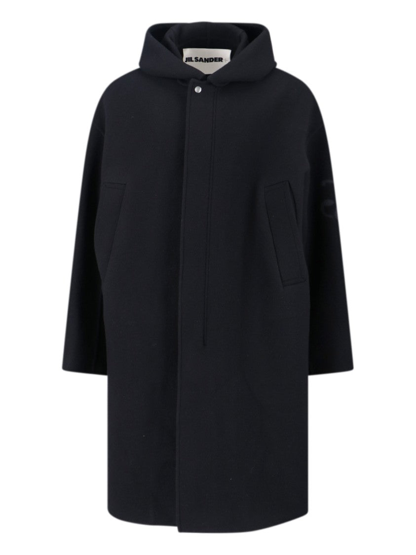 Jil Sander Virgin Wool Coat With Logo Detail – Black