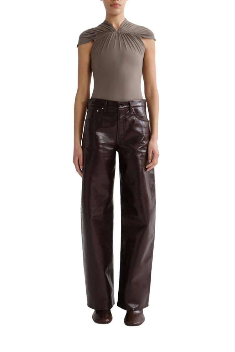 Agolde Dark Red Arc Recycled Leather Wide-Leg Jeans