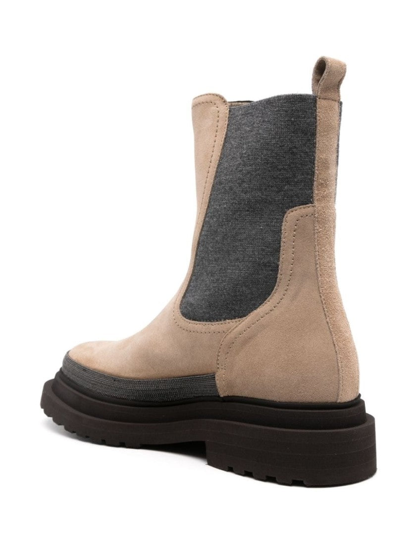 Brunello Cucinelli Ankle Boots With Suede And Textured Fabric Design