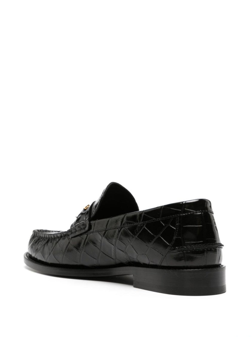 Versace Black Silk And Nylon Pointed Flats