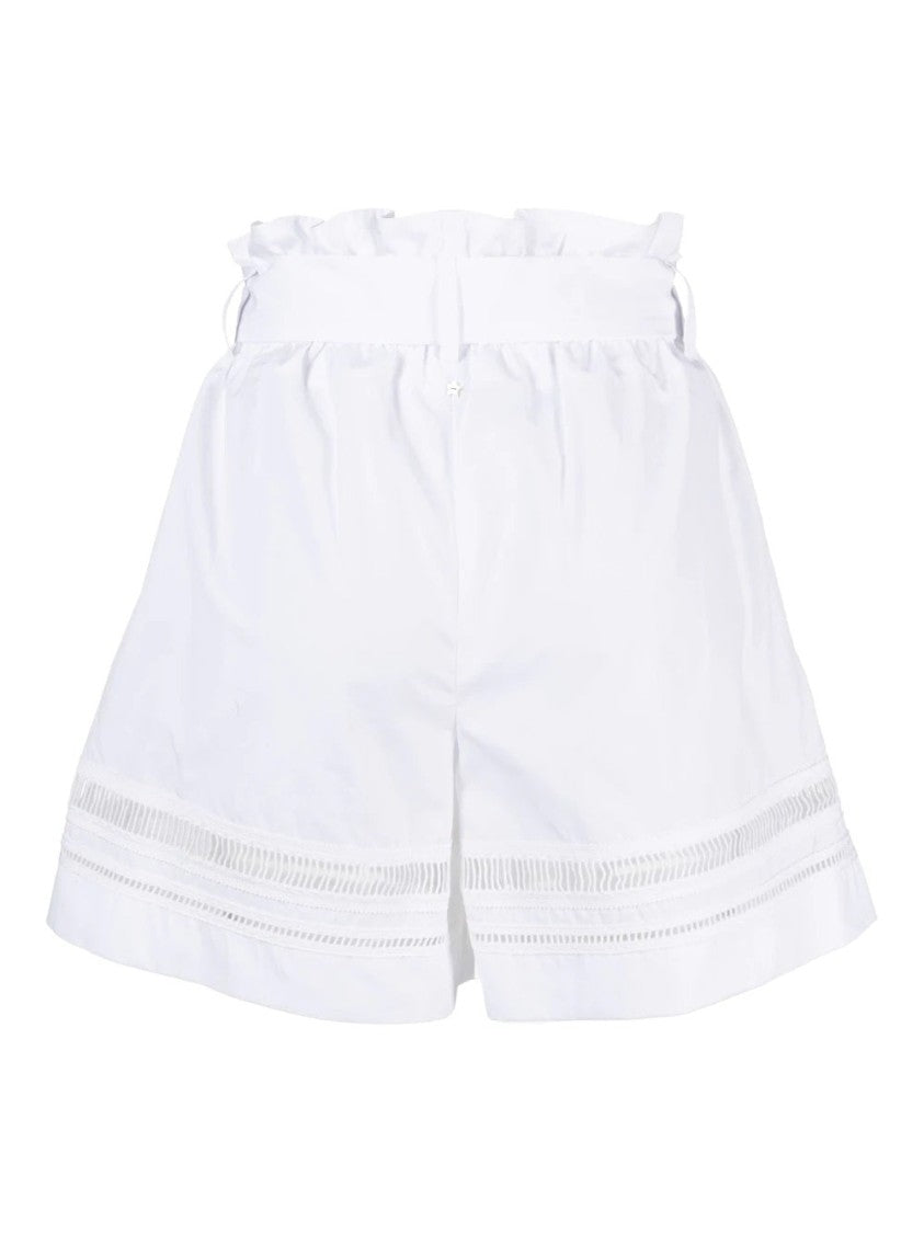 Lorena Antoniazzi White High-Waisted Paperbag Cut-Out Cotton Shorts