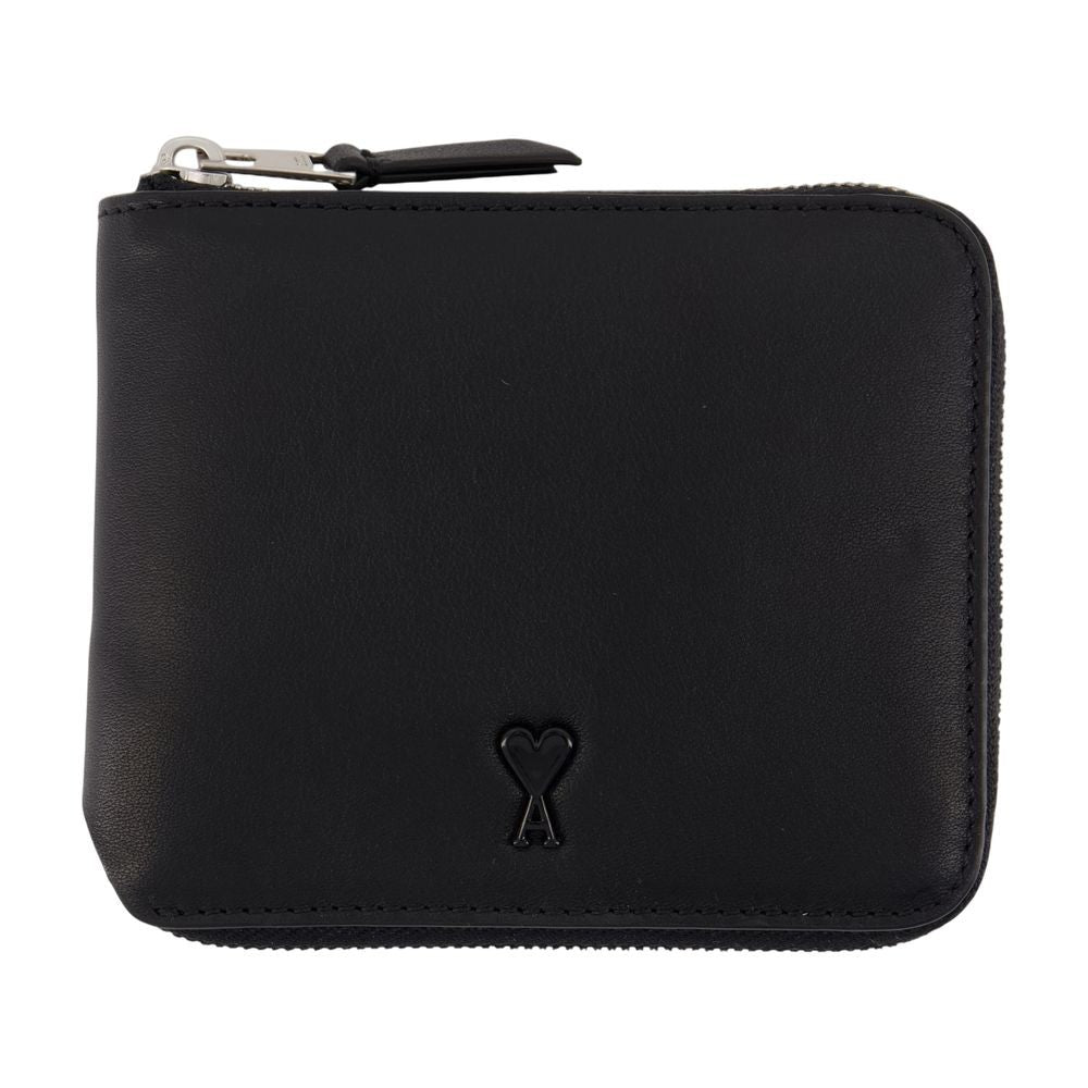 Ami Zip-Around Wallet In Smooth Calfskin Leather