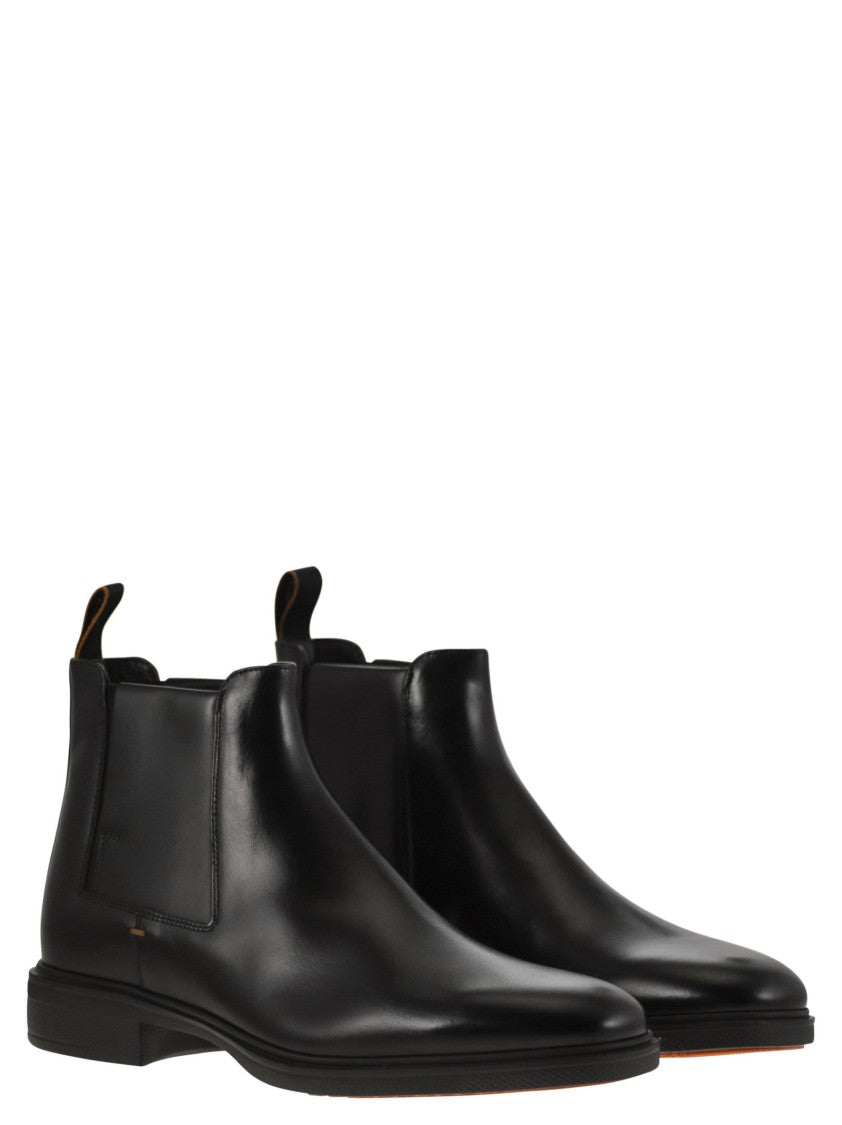 Santoni Ultra-Lightweight Black Leather Chelsea Boot